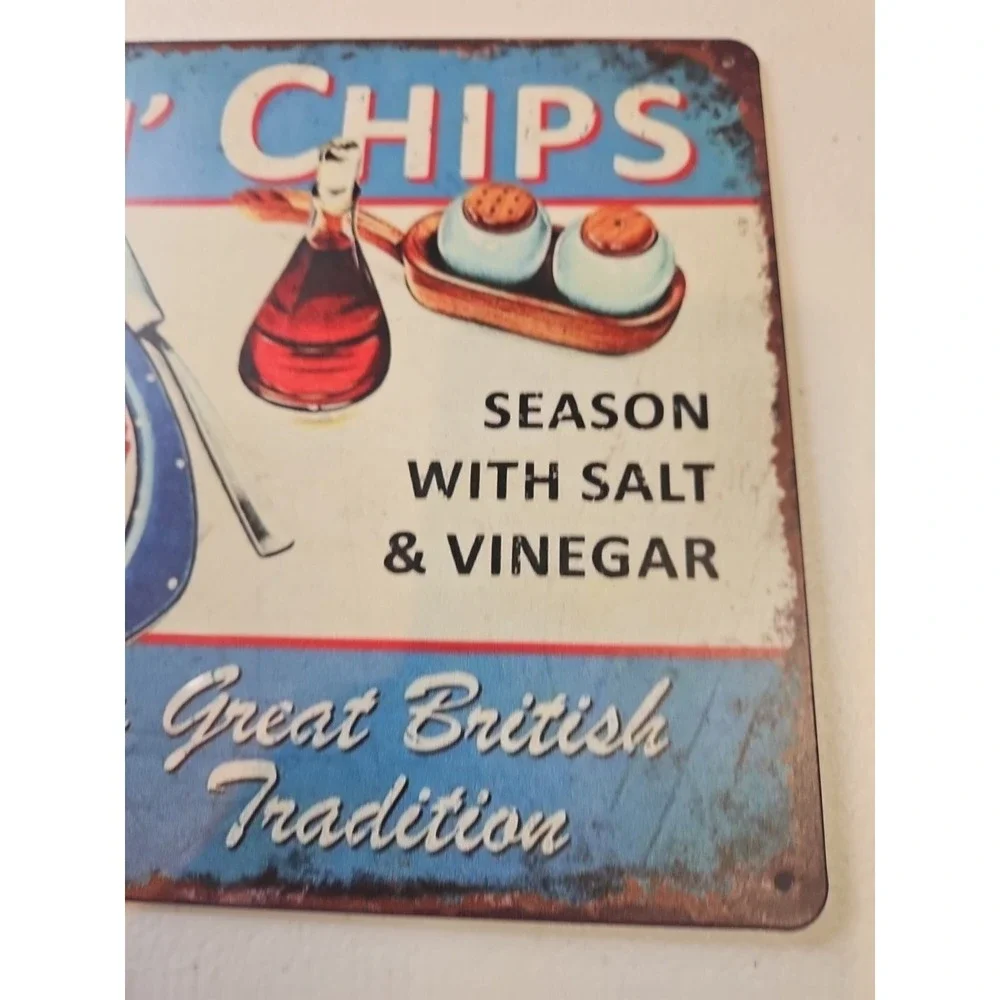 Fish N Chips Metal Sign, 8 X 12,‎ British Tradition Rustic-looking